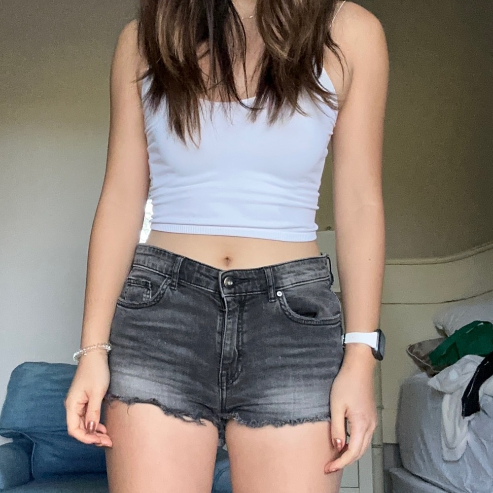 Black denim shorts